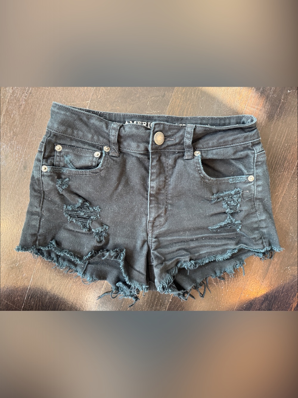 American Eagle Outfitters Black Denim Shorts with White Logo